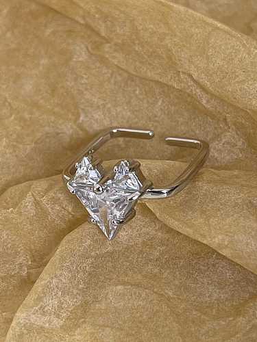 925 Sterling Silver Cubic Zirconia Heart Vintage Band Ring
