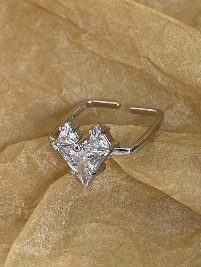 925 Sterling Silver Cubic Zirconia Heart Vintage Band Ring