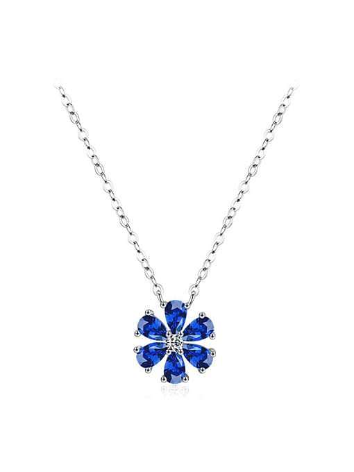 925 Sterling Silver Cubic Zirconia Flower Classic Pendant Necklace