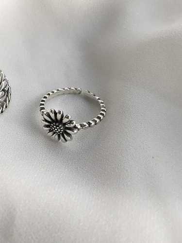 خاتم من الفضة الإسترليني عيار 925 بتصميم زهرة الأقحوان مقاس حر