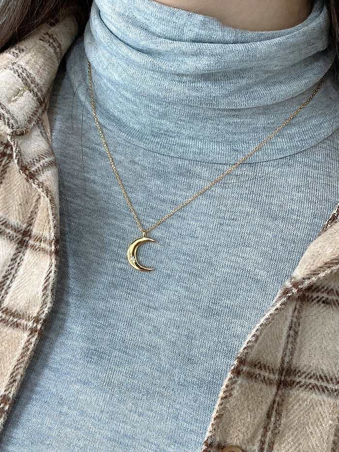 925 Sterling Silver Simple glossy moon pendant Necklace