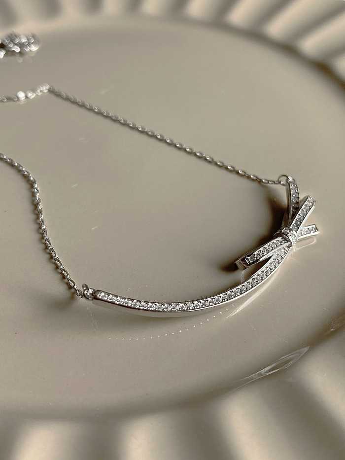 925 Sterling Silver Cubic Zirconia White Bowknot Minimalist Necklaces