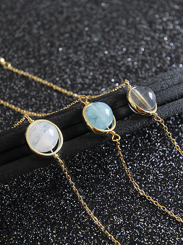 S925 Pure Silver Moonstone sea blue jewel Thin Bracelet