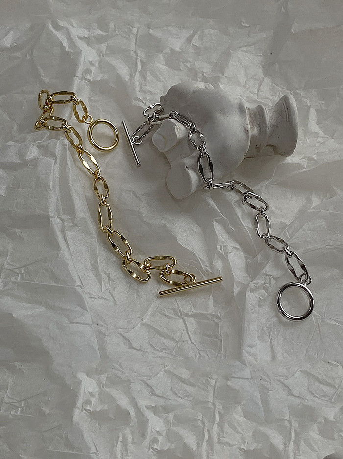 925 Sterling Silver With Gold Plated Simplistic Hollow Chain Bracelets