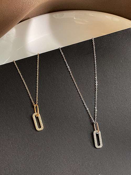 925 Sterling Silver Cubic Zirconia Rectangle Dainty Necklace