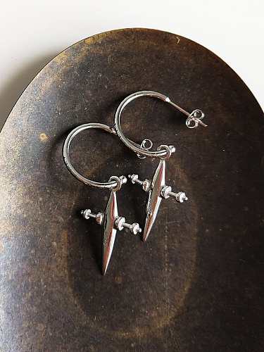 Boucles d'oreilles pendantes en forme de croix stéréo vintage en argent sterling 925