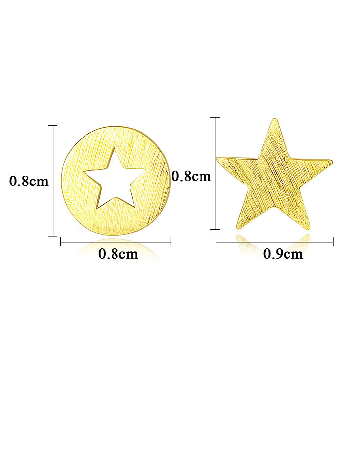 Brincos de prata esterlina 925 com estrelas simplistas brilhantes assimetria da lua
