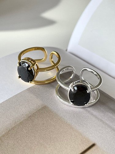 925 Sterling Silber Obsidian geometrischer Vintage stapelbarer Ring