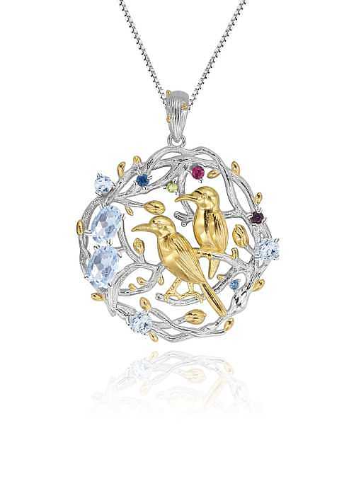 925 Sterling Silber Naturstein Vogel Luxus Halskette