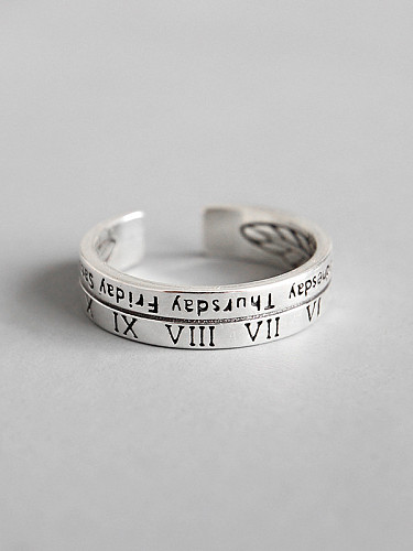 خاتم الفضة الاسترليني الرجعية الأرقام الرومانية