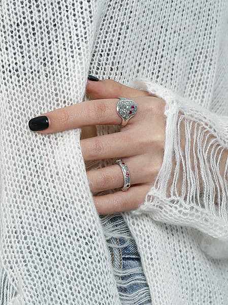 925 Sterling Silver Cubic Zirconia Irregular Vintage Band Ring