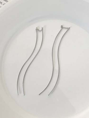 925 Sterling Silver Geometric Minimalist Long Wave Ear Line Threader Earring