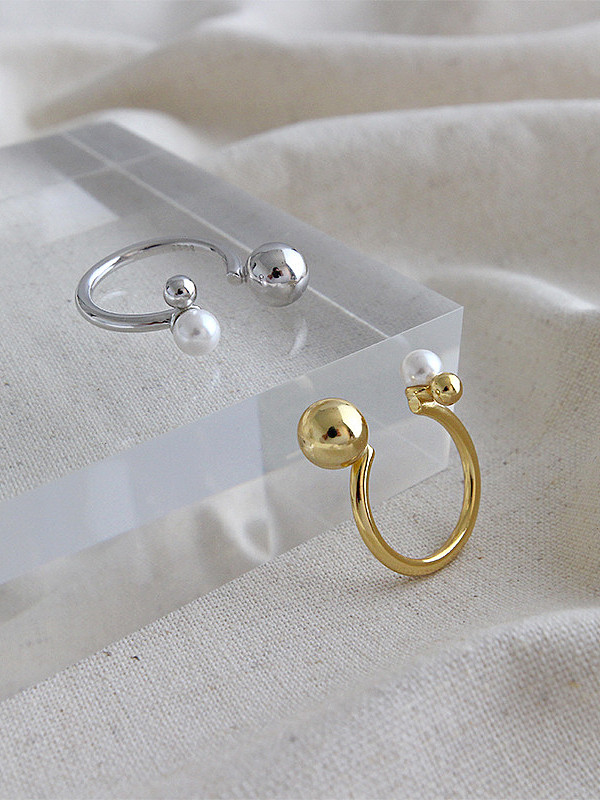925 Sterling Silver With Artificial Pearl Simplistic Round Free Size Rings
