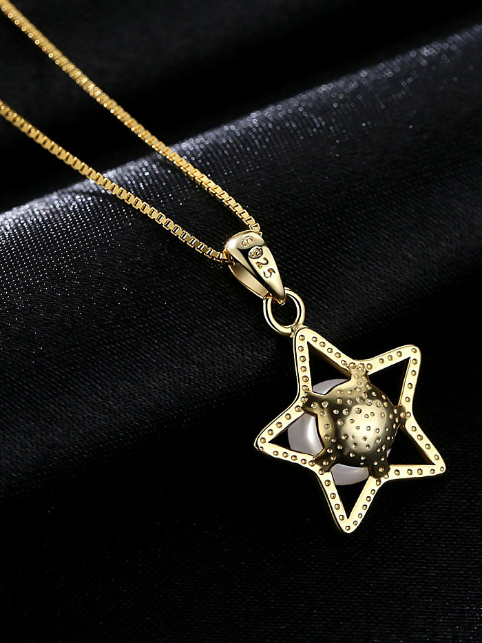 Bijoux pentagramme en argent sterling Collier de perles naturelles de 7 à 7.5 mm