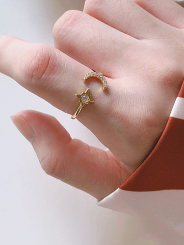 Plata de ley 925 con anillos de tamaño libre de luna simplista chapados en oro