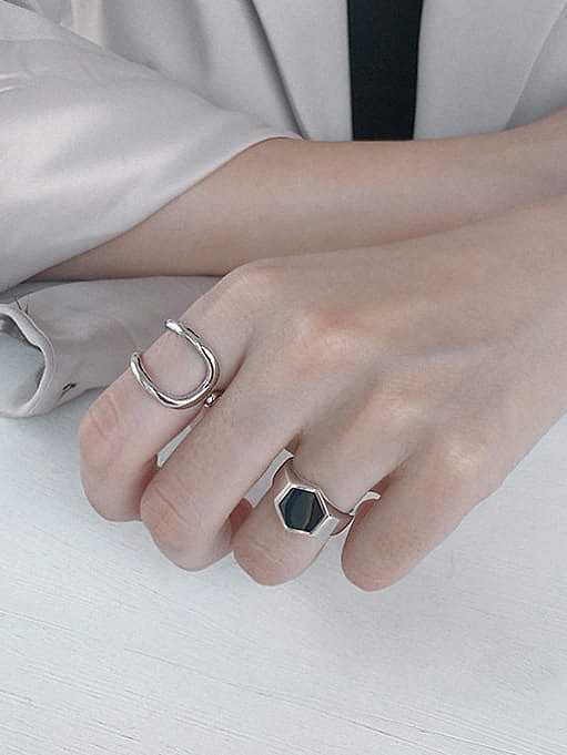 Anéis de prata esterlina 925 com folheado a platina geométrico simplista tamanho livre