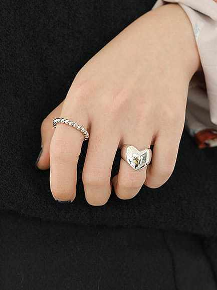 925 Sterling Silver Minimalist Smooth Heart Free Size Band Ring