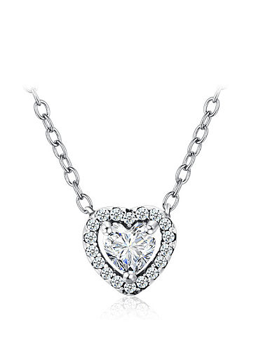 925 Sterling Silver Cubic Zirconia Classic Heart Pendant Necklace