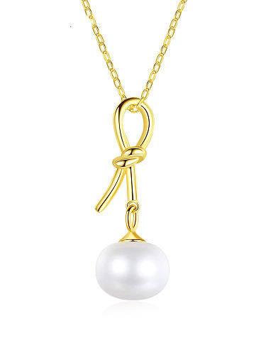 Collar minimalista con lazo de perlas de agua dulce de plata de ley 925