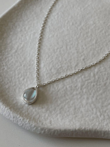 925 Sterling Silver Glass Stone Water Drop Minimalist Necklace