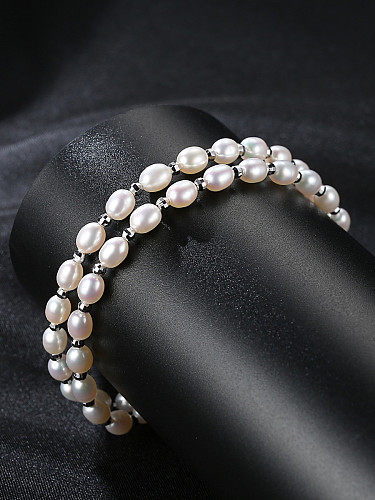 Pure Silver Freshwater Pearl double Bracelet