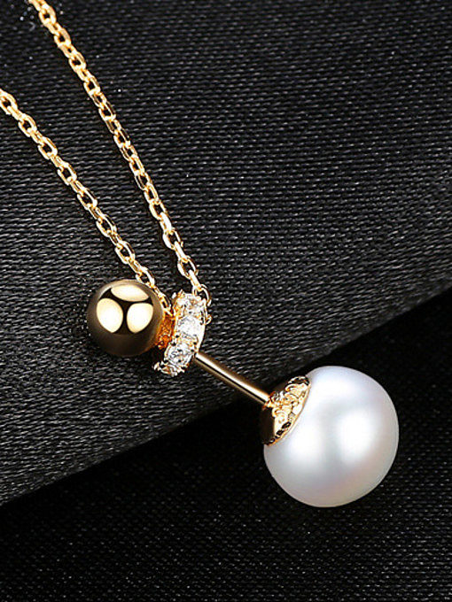 Pure Silver Natural Freshwater Pearl plated 18K-gold Necklace