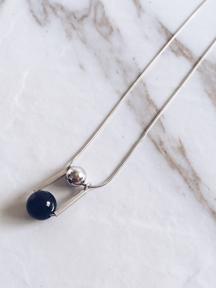Sterling silver black agate necklace