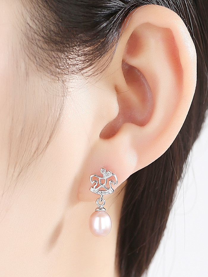 925 Sterling Silver With Platinum Plated Simplistic Dog Stud Earrings