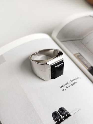 925 Sterling Silver Carnelian Black Square Minimalist Free Size Band Ring