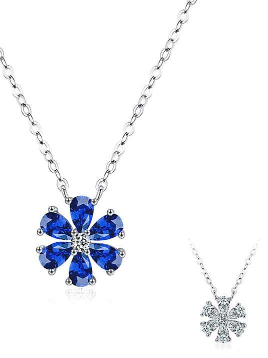 925 Sterling Silver Cubic Zirconia Flower Classic Pendant Necklace