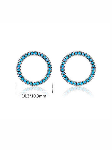 925 Sterling Silver Turquoise Round Minimalist Stud Earring