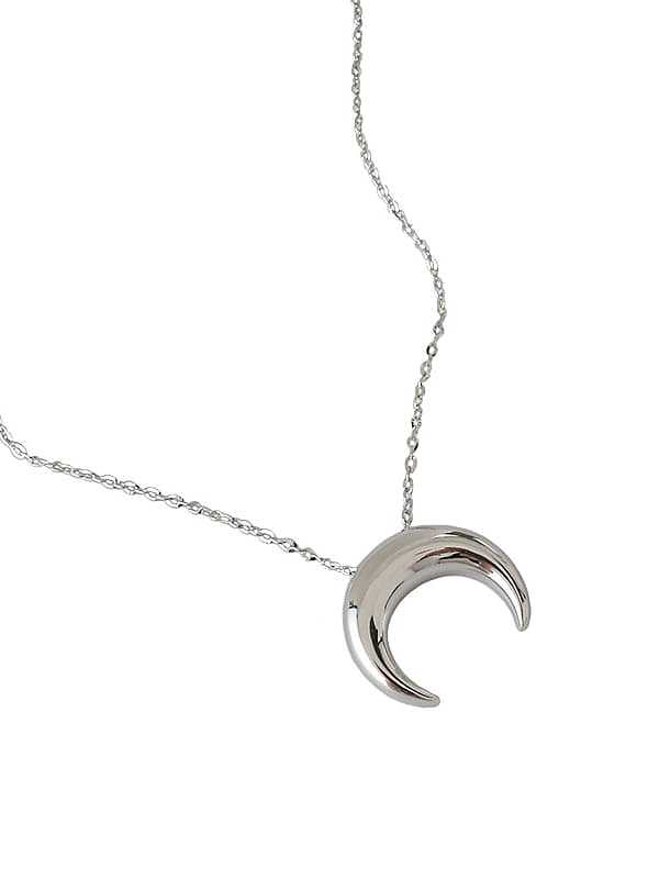 925 Sterling Silver Smooth Moon Minimalist Pendant Necklace