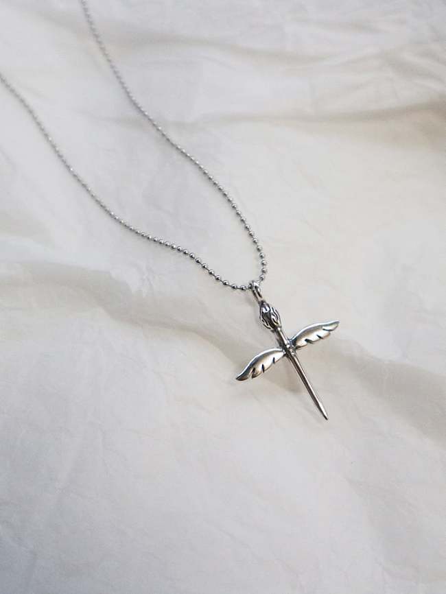925 Sterling Silver Cross Wing Minimalist Regligious Necklace