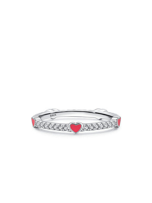 925 Sterling Silver Enamel Cubic Zirconia Heart Minimalist Band Ring
