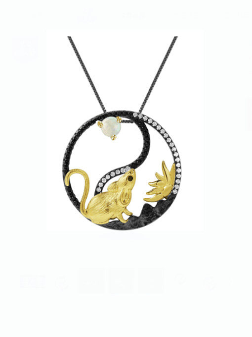 925 Sterling Silver Amethyst Zodiac Artisan Mouse Pendant Necklace