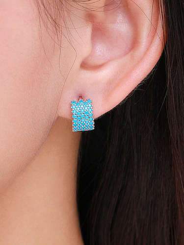 925 Sterling Silver Turquoise Geometric Classic Huggie Earring