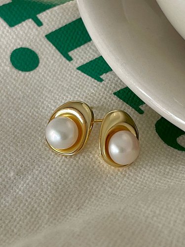 925 Sterling Silver Imitation Pearl Round Vintage Stud Earring
