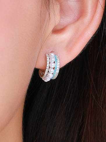 925 Sterling Silver Imitation Pearl C Shape Minimalist Stud Earring