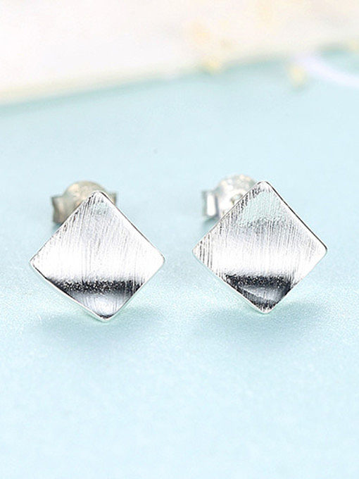 925 Sterling Silver With Glossy Simplistic Geometric Stud Earrings