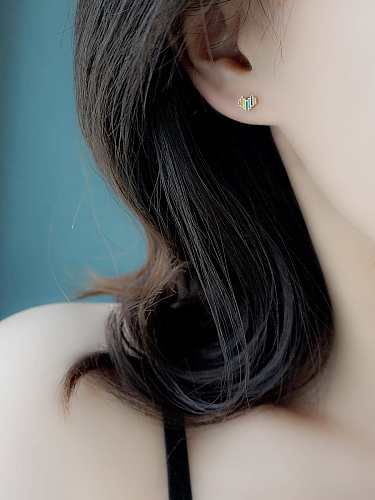 925 Sterling Silver Multi Color Enamel Heart Minimalist Stud Earring