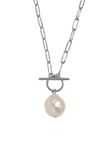 925 Sterling Silver Imitation Pearl Geometric Vintage Necklace