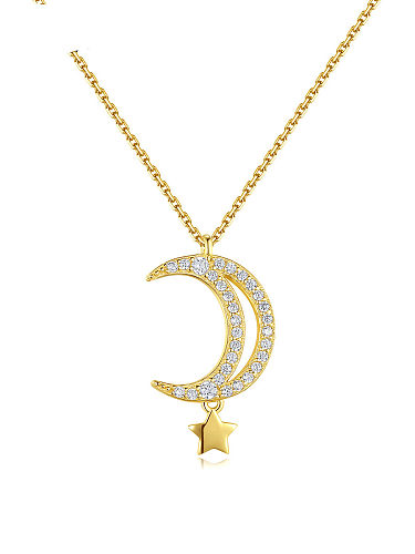 925 Sterling Silver Cubic Zirconia Moon Dainty Necklace