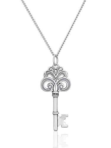 925 Sterling Silver Irregular Vintage Key Pendant Necklace