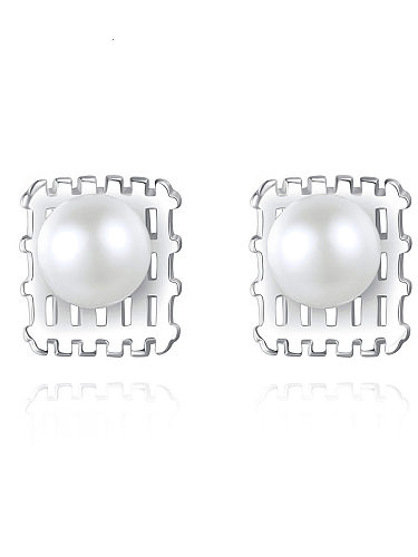 Boucles d'oreilles minimalistes géométriques en argent sterling 925 avec perle d'eau douce