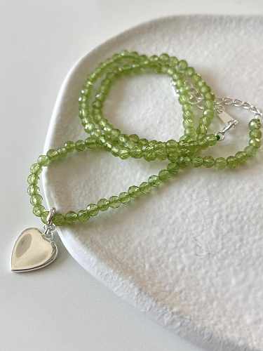 925 Sterling Silver Heart Vintage Beaded Necklace