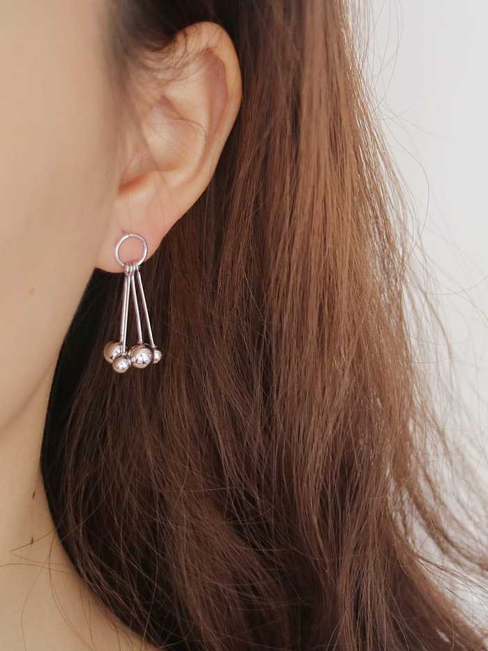 925 Sterling Silver Round Bead Ball Trend Drop Earring