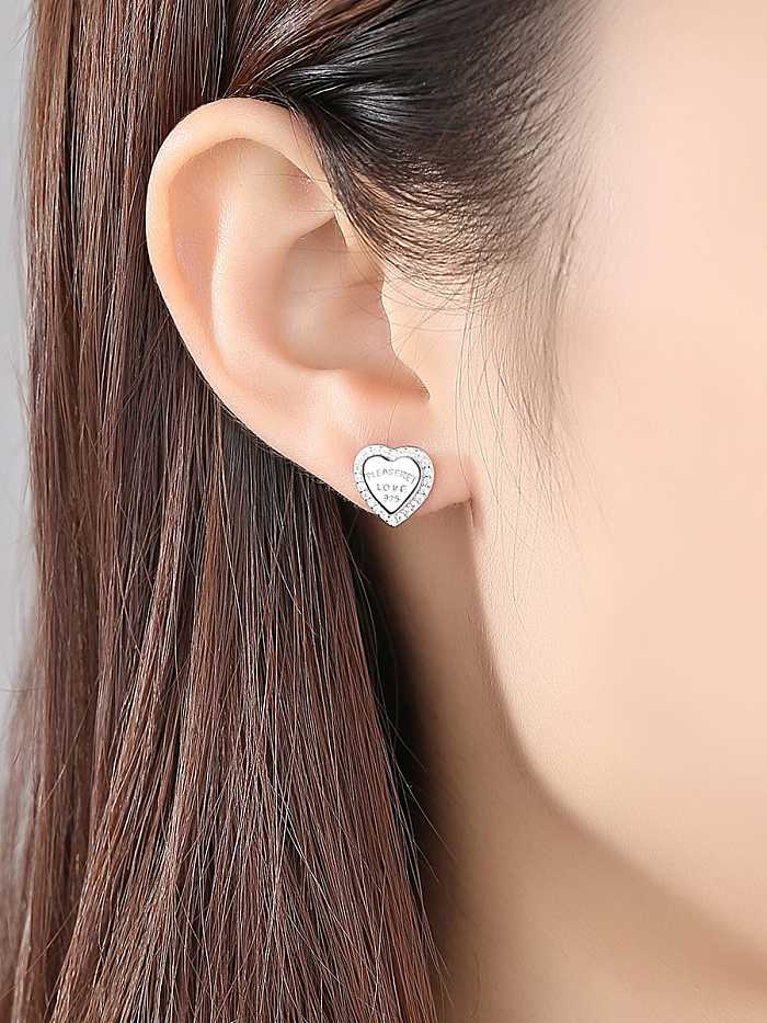 Boucles d'oreilles minimalistes en forme de coeur blanc avec strass en argent sterling 925