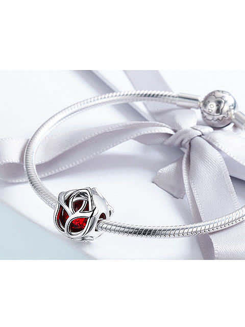 925 Silver Romantic Red Rose charms