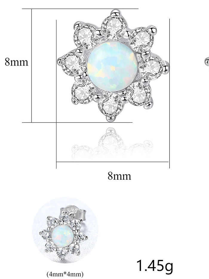 Brinco clássico de flor de opala de prata esterlina 925