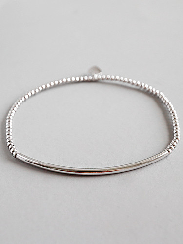 925 Sterling Silver With Platinum Plated Simplistic Beads tube Bracelets